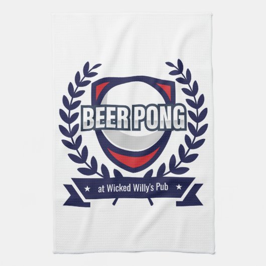 Personaliseer deze Beer Pong Logo Theedoek (Verticaal)