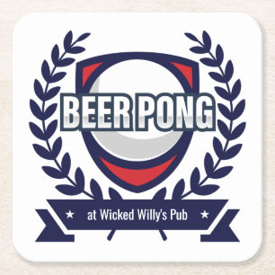 Personaliseer deze Beer Pong Logo Vierkante Kartonnen Onderzetter