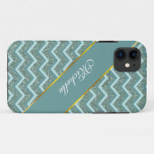 Personaliseer deze Blauwgroen Glitter ZigZag Case-Mate iPhone Case (Achterkant (horizontaal))