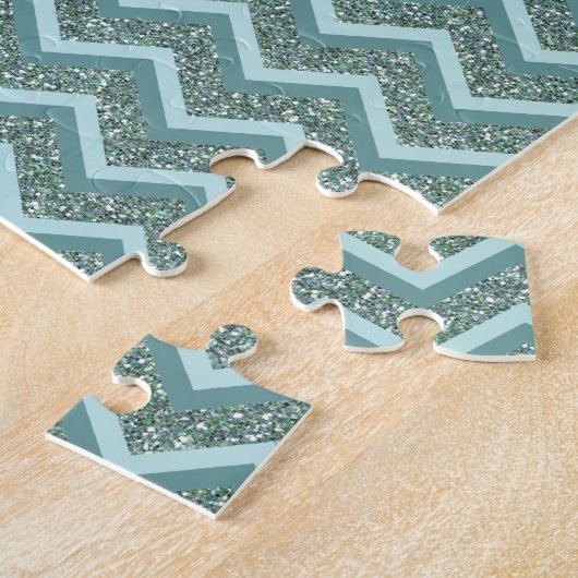 Personaliseer deze Blauwgroen Glitter ZigZag Legpuzzel (Zijkant)