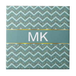 Personaliseer deze Blauwgroen Glitter ZigZag Tegeltje