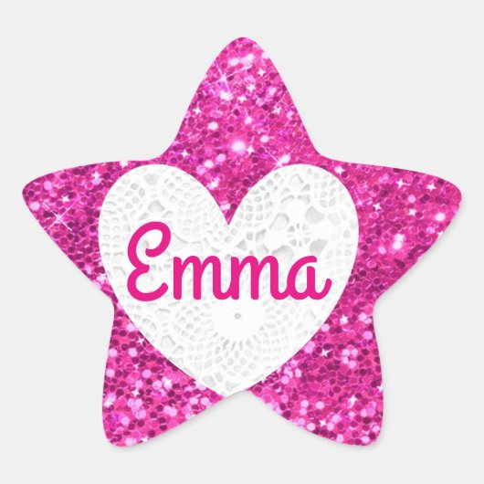 Personaliseer deze Pink Glitter Star Sticker (Voorkant)