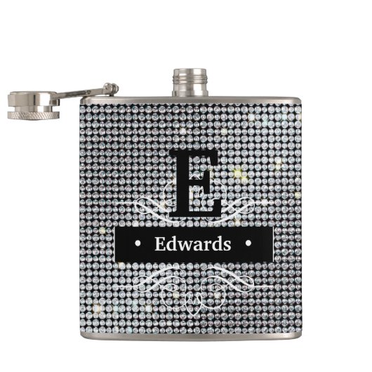 Personaliseer Diamond Flask, briljant wit kristal Heupfles (Geopend)