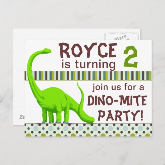 Personaliseer Dinosaur Verjaardagsuitnodiging Brie Uitnodiging Briefkaart (Voorkant / Achterkant)