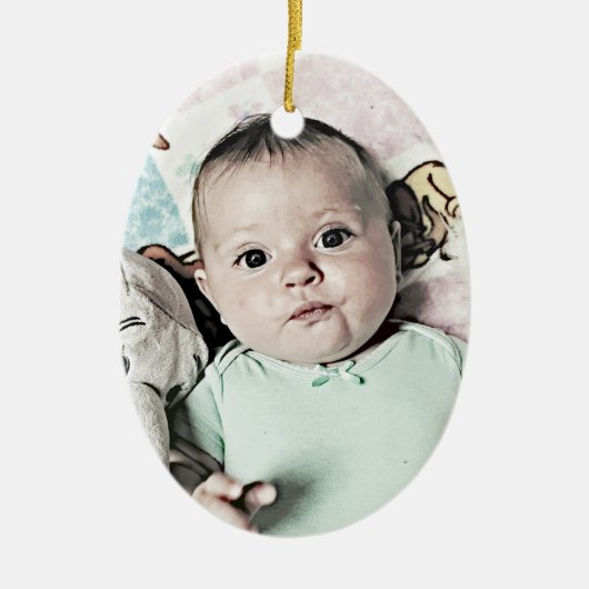Personaliseer dit 2-zijdige Schattigee Baby Orname Keramisch Ornament (Voorkant)