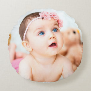 Personaliseer dit Schattigee roze Baby Photo Pillo Rond Kussen