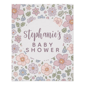 Personaliseer Ditsy Floral Baby shower Glanzend Po Perfect Poster