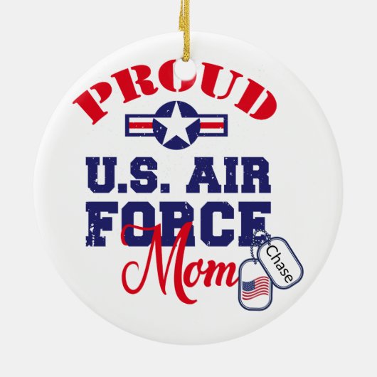 Personaliseer Dog Label U.S. Luchtmacht Moeder Keramisch Ornament (Achterkant)