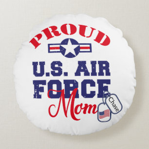 Personaliseer Dog Label U.S. Luchtmacht Moeder Rond Kussen