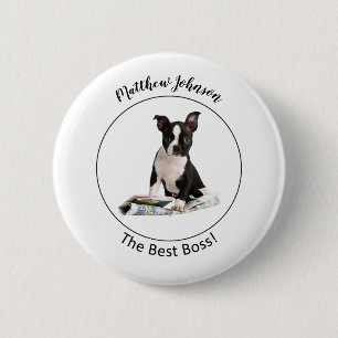 Personaliseer Dog Newspaper Boss Day, Humor Ronde Button 5,7 Cm