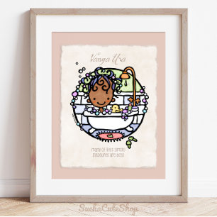 Personaliseer! Donkere huid Meisje Bubble Bath Art Poster