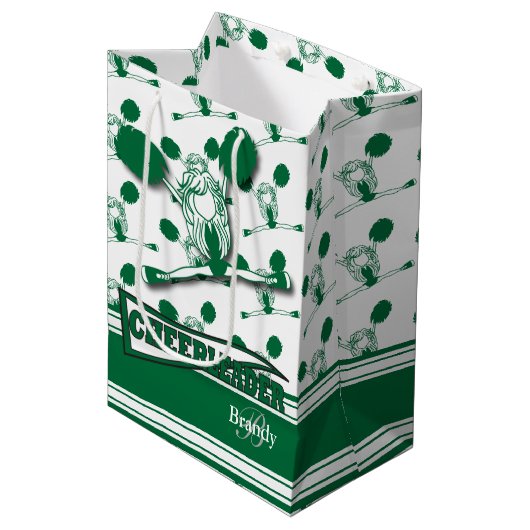 Personaliseer donkergroene cheerleader medium cadeauzakje (Voorkant Gekanteld)