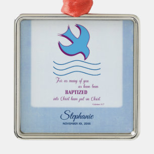 Personaliseer, Doopduif voor Volwassenen op Blauwe Metalen Ornament