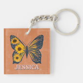 Personaliseer Floral Butterfly Acryl Sleutelhanger (Achterkant)