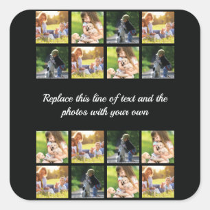 Personaliseer fotocollage en tekst vierkante stick sticker