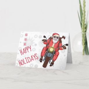 Personaliseer Fun Motorfiets Biker Santa Custom Feestdagen Kaart