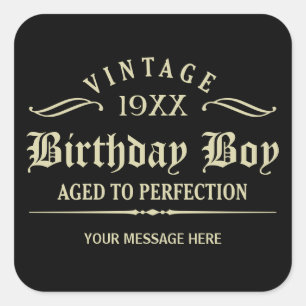 Personaliseer Funny Birthday Black Square Sticker