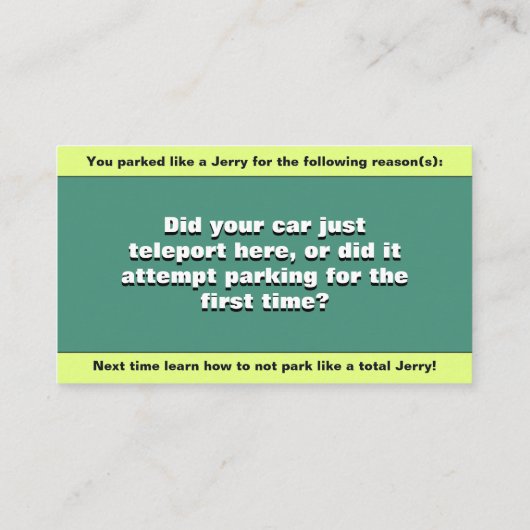 Personaliseer geparkeerd als een jerry, grappige p contactkaartje (Achterkant)