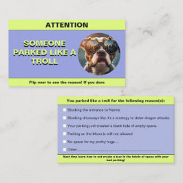 Personaliseer geparkeerd als een trol, grappige pa contactkaartje