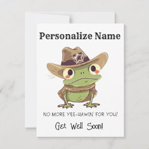 Personaliseer Get Well Cowboy Frog Western Yee Haw Notitiekaartje