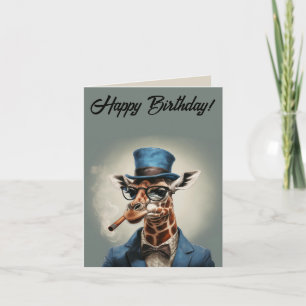 Personaliseer Giraffe in hoge hoed Happy Birthday Kaart