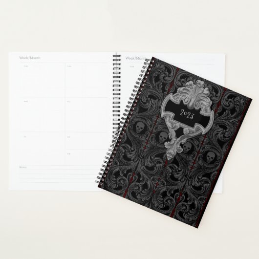 Personaliseer Gothic grijs Ornament & schedel Planner (Display)