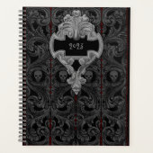 Personaliseer Gothic grijs Ornament & schedel Planner (Voorkant)
