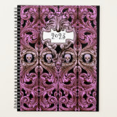 Personaliseer Gothic Paarse Ornament & schedel Planner (Voorkant)
