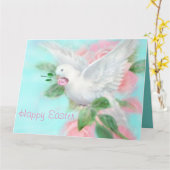 Personaliseer grote "Prettig Pasen" Duif Kaart (Gele Bloem)