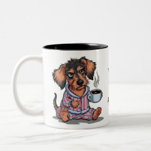 Personaliseer Grumpy Puppy Coffee Dachshund Dog Tweekleurige Koffiemok