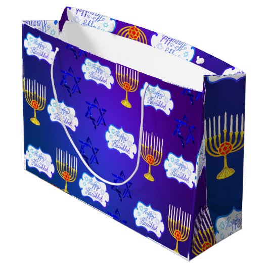 Personaliseer HAPPY HANUKKAH Menorah Gift Bag Groot Cadeauzakje (Achterkant Gekanteld)