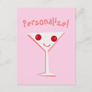 Personaliseer Happy Martini Pink Briefkaart
