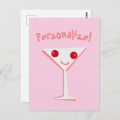 Personaliseer Happy Martini Pink Briefkaart (Voorkant / Achterkant)