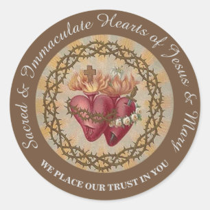 Personaliseer Harten van Jezus & Maria Rozen Doorn Ronde Sticker