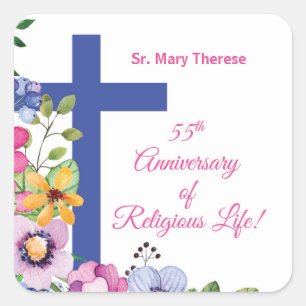 Personaliseer het 55e Jubileum Nun Religious Life Vierkante Sticker