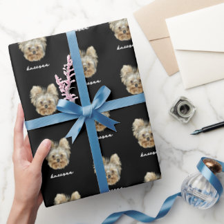 Personaliseer het! Foto van huisdier en naam Zwart Cadeaupapier