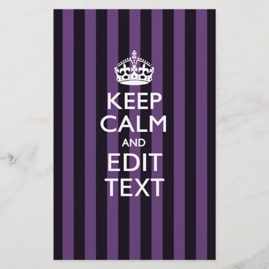 Personaliseer het Keep Calm Jouw tekst Paarse Stri Briefpapier (Voorkant)