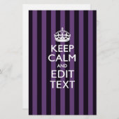 Personaliseer het Keep Calm Jouw tekst Paarse Stri Briefpapier (Voorkant / Achterkant)