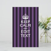 Personaliseer het Keep Calm Jouw tekst Paarse Stri Briefpapier (Staand voorkant)