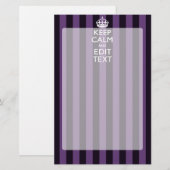 Personaliseer het Keep Calm Jouw tekst Paarse Stri Briefpapier (Voorkant / Achterkant)