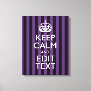 Personaliseer het Keep Calm Jouw tekst Paarse Stri Canvas Afdruk