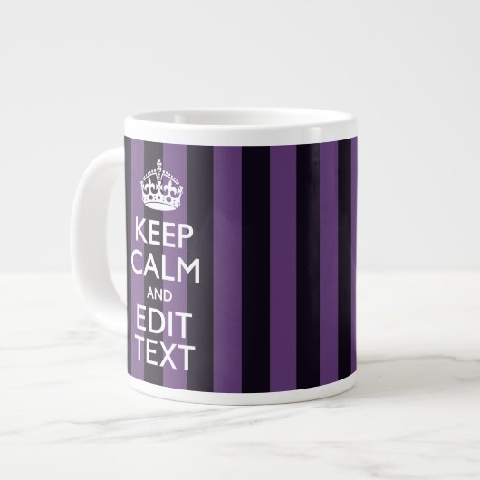 Personaliseer het Keep Calm Jouw tekst Paarse Stri Extra Grote Beker (Voorkant links)