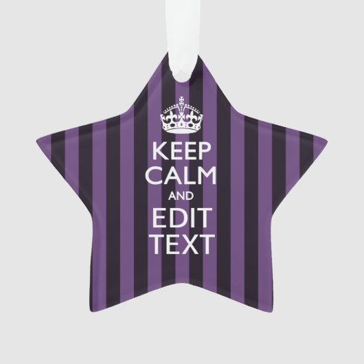 Personaliseer het Keep Calm Jouw tekst Paarse Stri Ornament (voorkant)