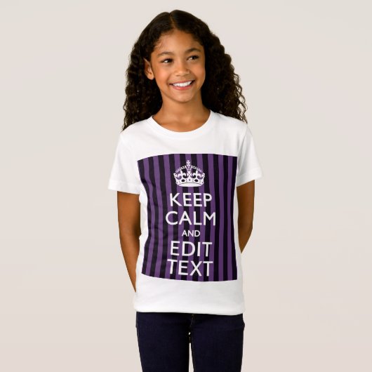 Personaliseer het Keep Calm Jouw tekst Paarse Stri T-shirt (Voorkant volledig)