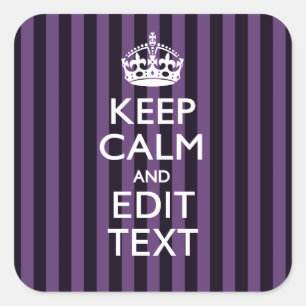 Personaliseer het Keep Calm Jouw tekst Paarse Stri Vierkante Sticker