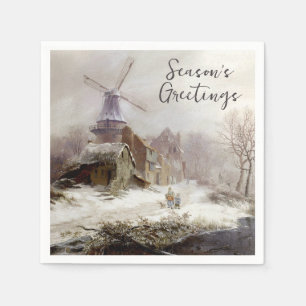 Personaliseer het winterwindmolensneeuwlandschap servet