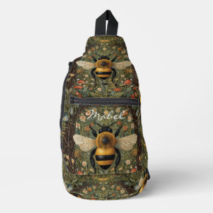 Personaliseer hommel botanische bloemen sling bag