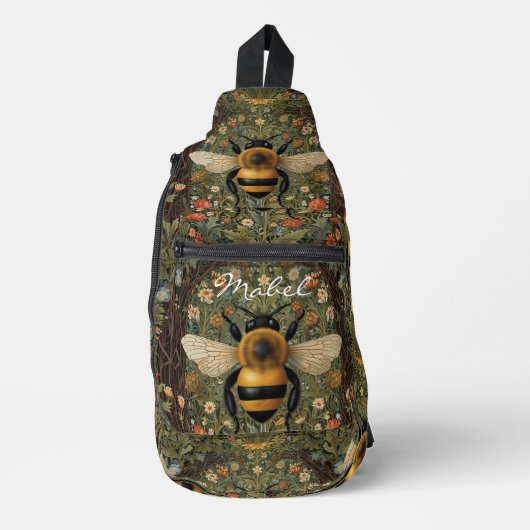 Personaliseer  hommel botanische bloemen sling bag (Voorkant)
