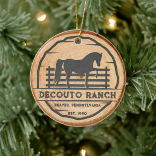 Personaliseer Horse Ranch  Rustieke Kerstmis Keramisch Ornament