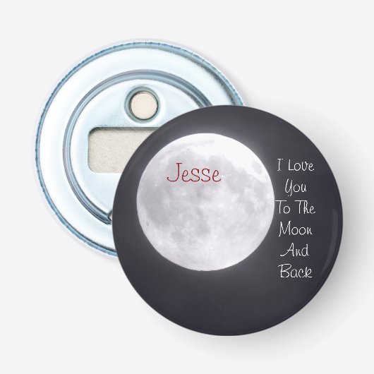 Personaliseer Ik hou van je naar de maan en terug Button Flesopener (Voorkant)